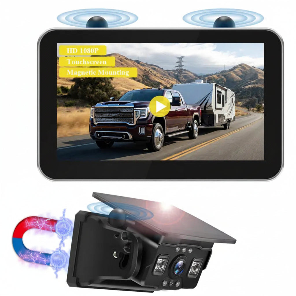 7" Solar Wireless Backup Camera, HD 1080P, Waterproof, Night Vision