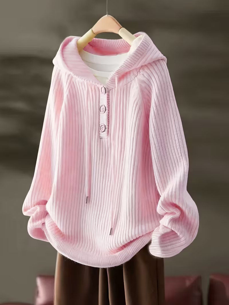 Women'S Cozy Fleece Hoodie - Casual Pullover with Button Front