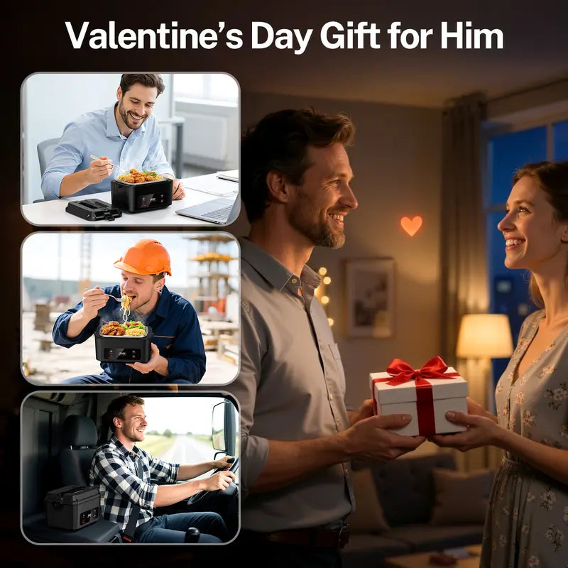 Self-Heating Electric Lunch Box, 100W, 40oz, Stainless Steel, Portable