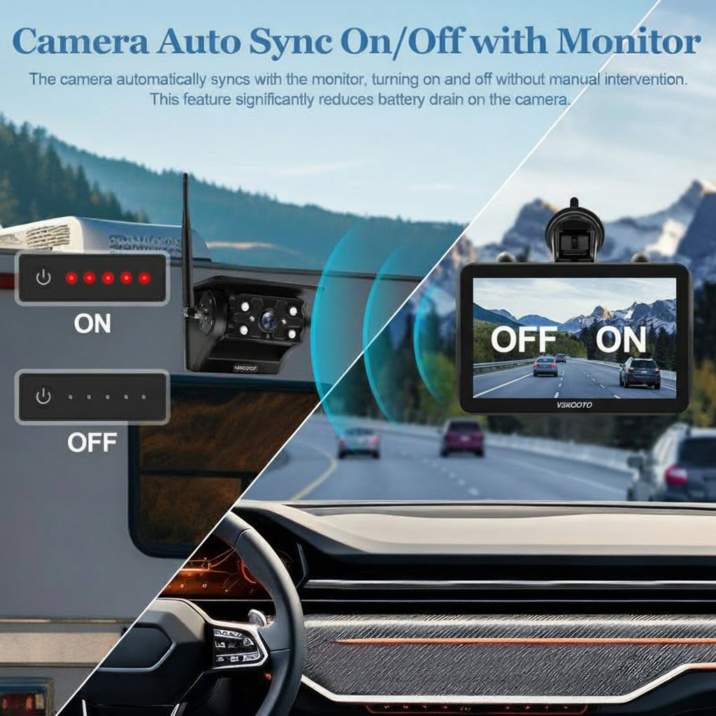 7" Solar Wireless Backup Camera, HD 1080P, Waterproof, Night Vision