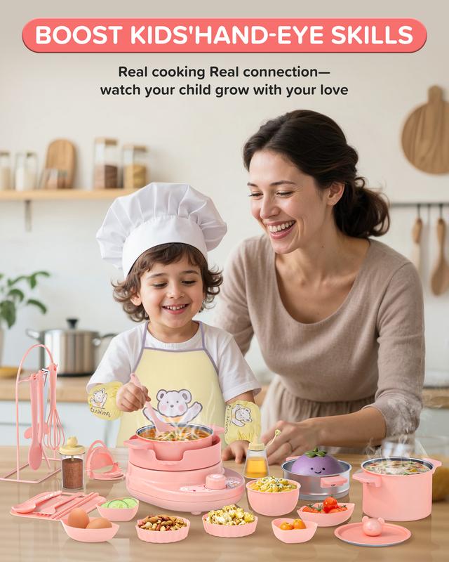 Pink Kids Cooking Set - Safe Knife & Kitchen Play for 8-12 Girls