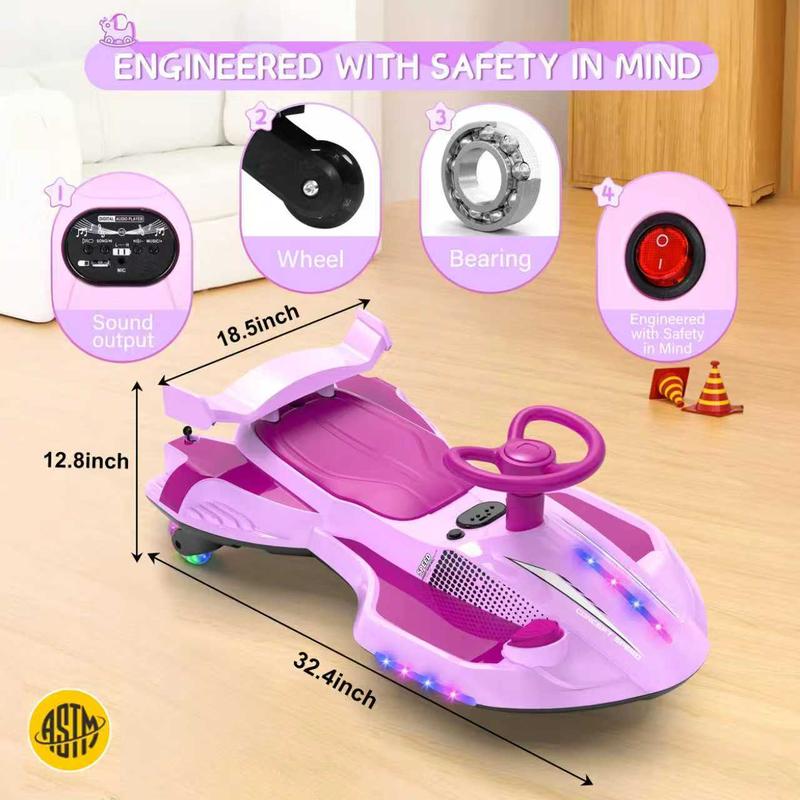 12V Electric Wiggle Car for Kids 3+, 2-in-1 Ride-On with Bluetooth, Flashing Wheels & Music – Perfect Gift