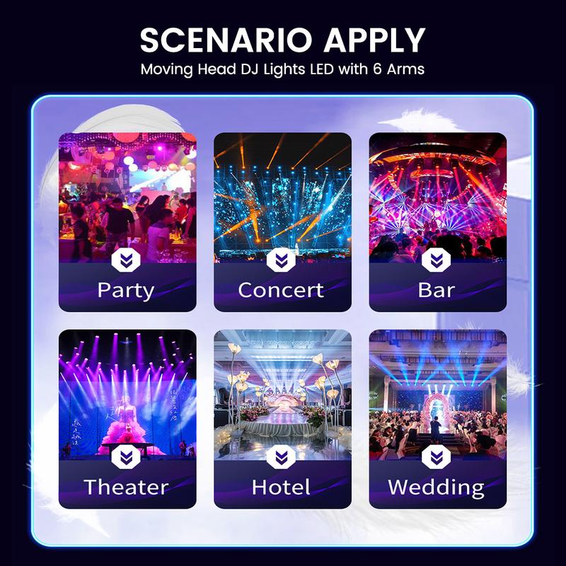LED Moving Head DJ Lights – RGBW 6-in-1 Effects for Parties & Events