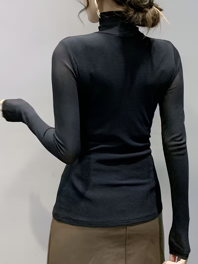 Elegant High-Neck Long-Sleeve T-Shirt