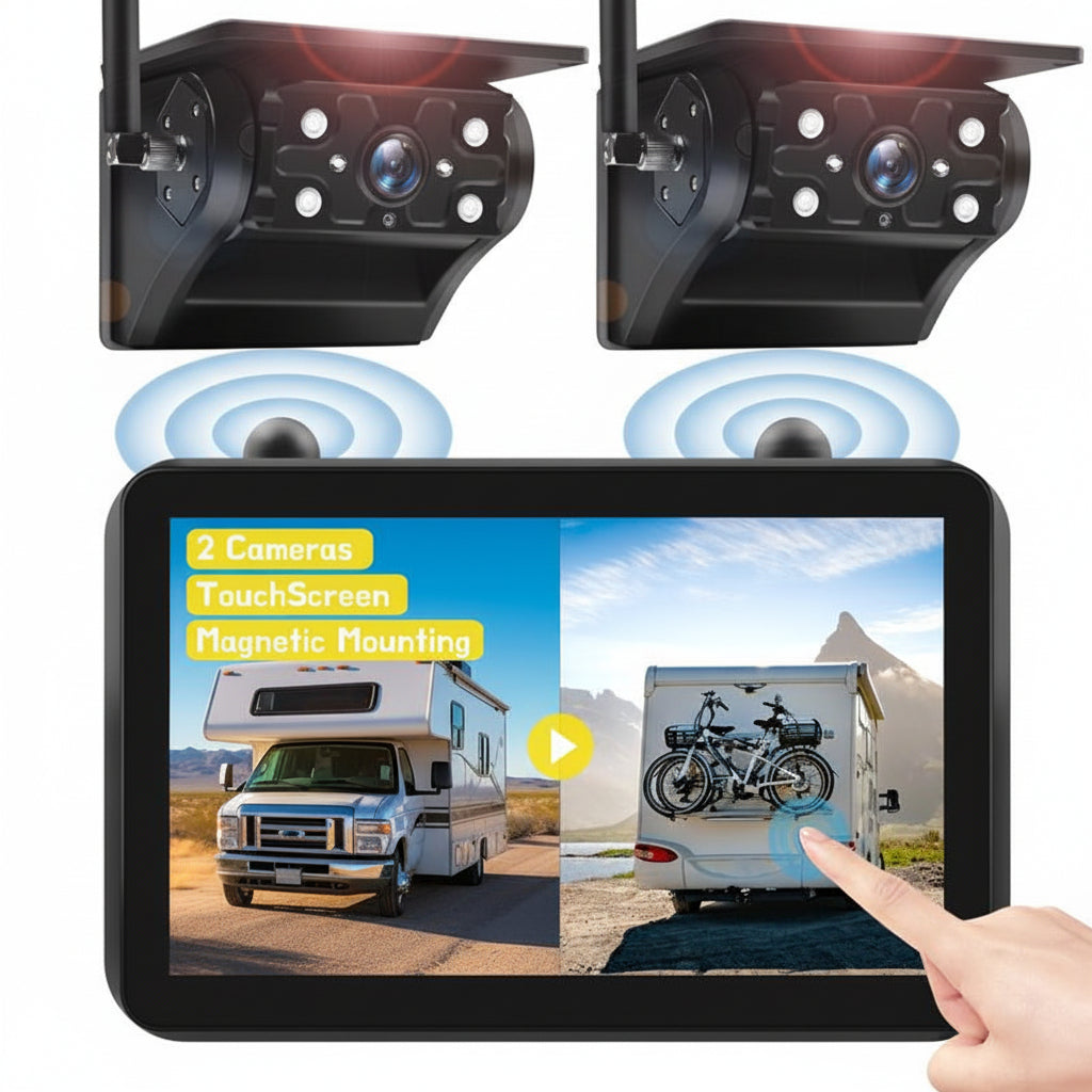 7" Solar Wireless Backup Camera, HD 1080P, Waterproof, Night Vision