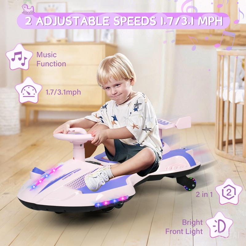 12V Electric Wiggle Car for Kids 3+, 2-in-1 Ride-On with Bluetooth, Flashing Wheels & Music – Perfect Gift