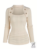 Women's Y2K Long Sleeve Top with Faux Button Detailing