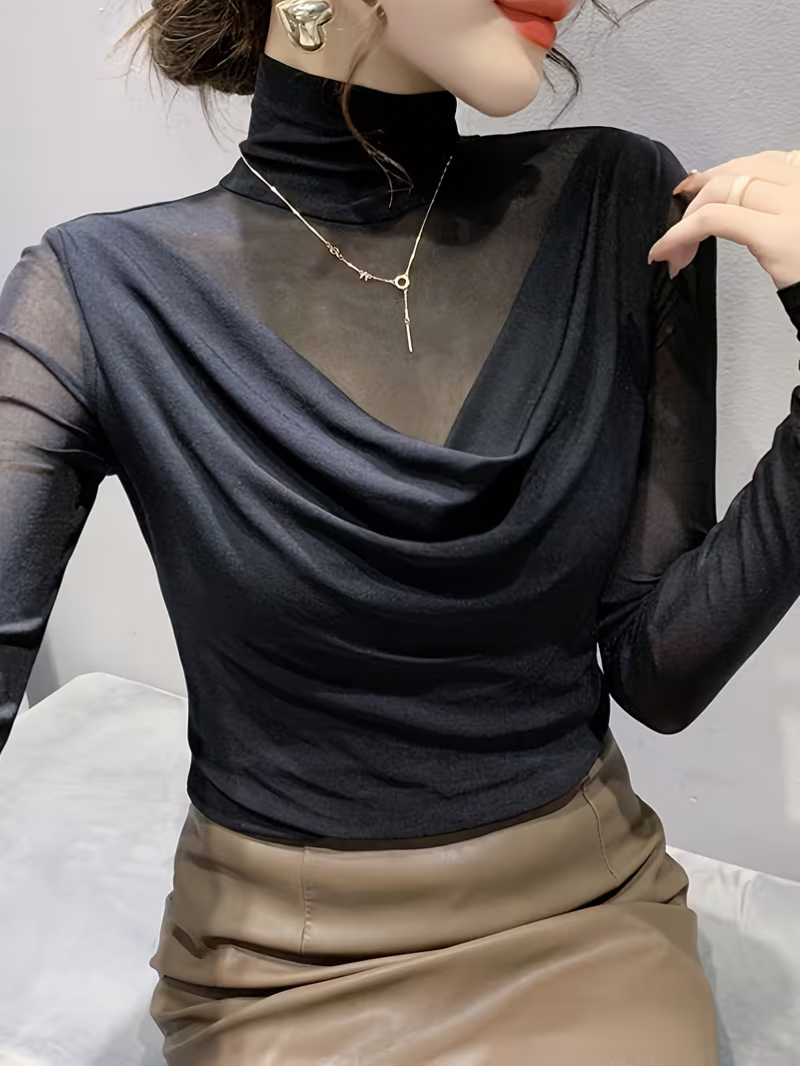 Elegant High-Neck Long-Sleeve T-Shirt