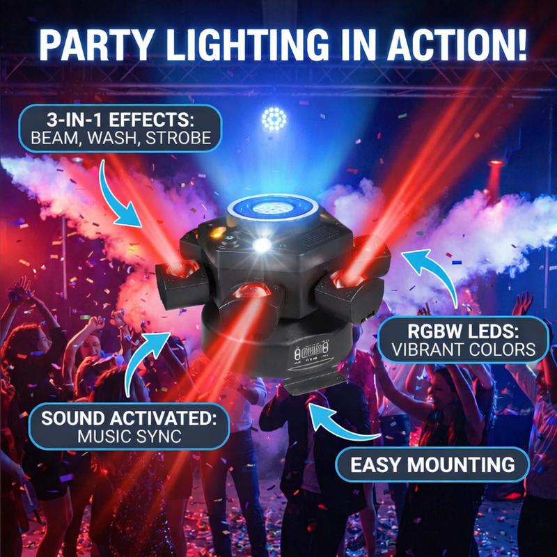 LED Moving Head DJ Lights – RGBW 6-in-1 Effects for Parties & Events