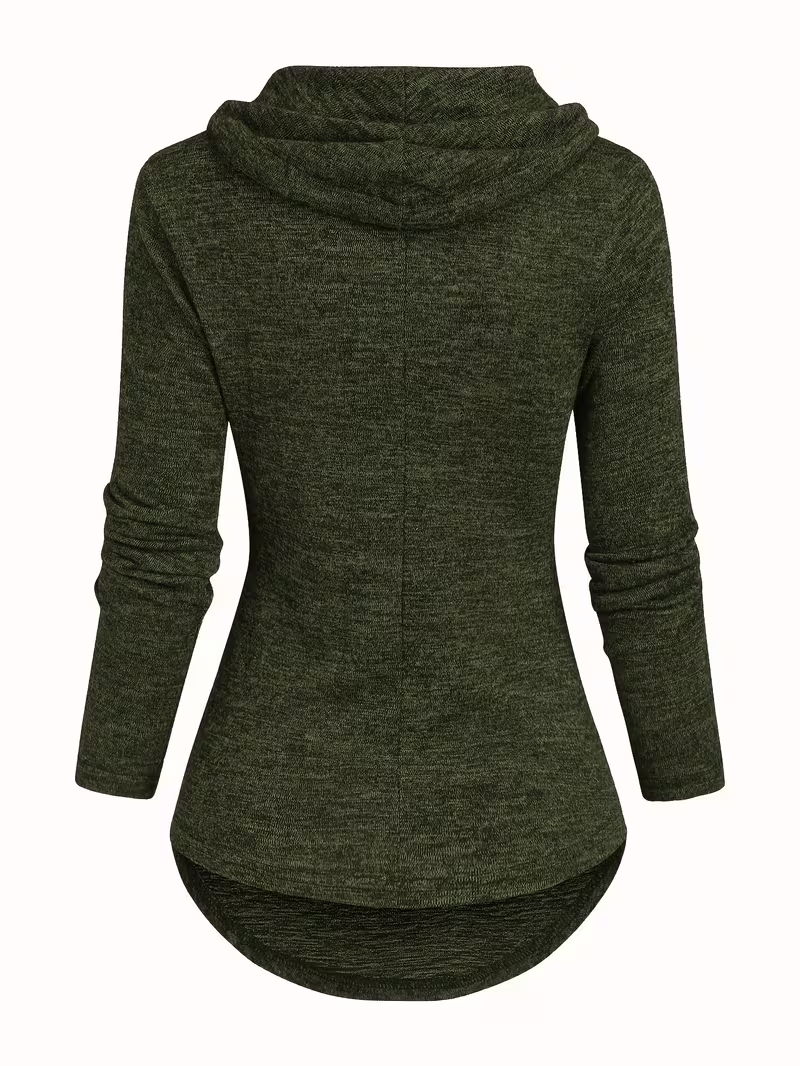 Women's High-Stretch Casual Tunic Top with Turtleneck & Side Pockets