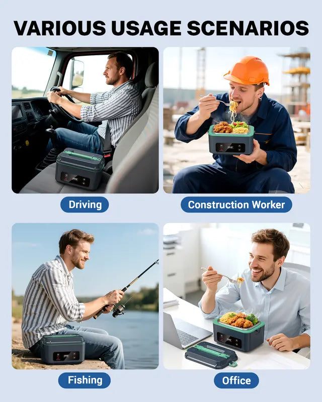 Self-Heating Electric Lunch Box, 100W, 40oz, Stainless Steel, Portable