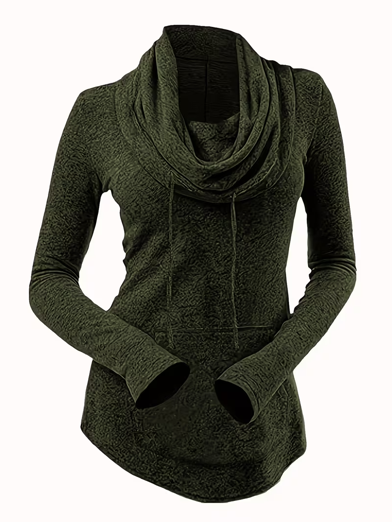 Women's High-Stretch Casual Tunic Top with Turtleneck & Side Pockets