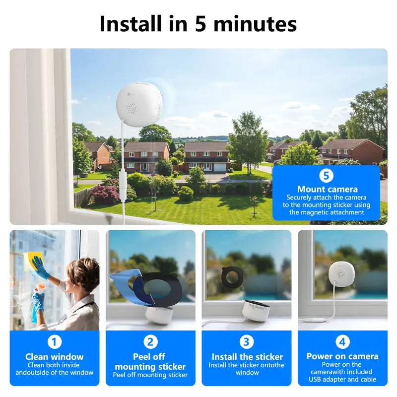 3MP 2K WiFi Window Camera with 24/7 Recording & Alexa Support