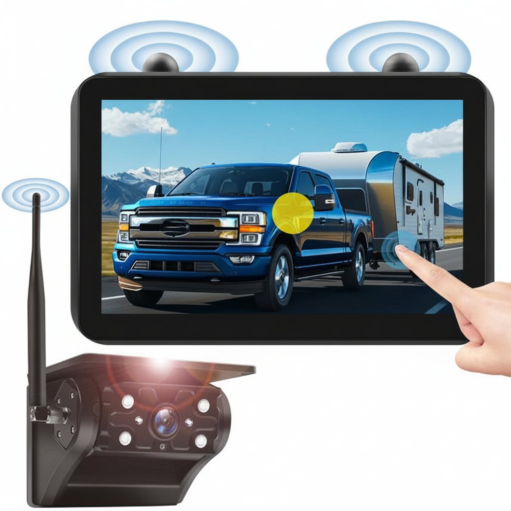 7" Solar Wireless Backup Camera, HD 1080P, Waterproof, Night Vision