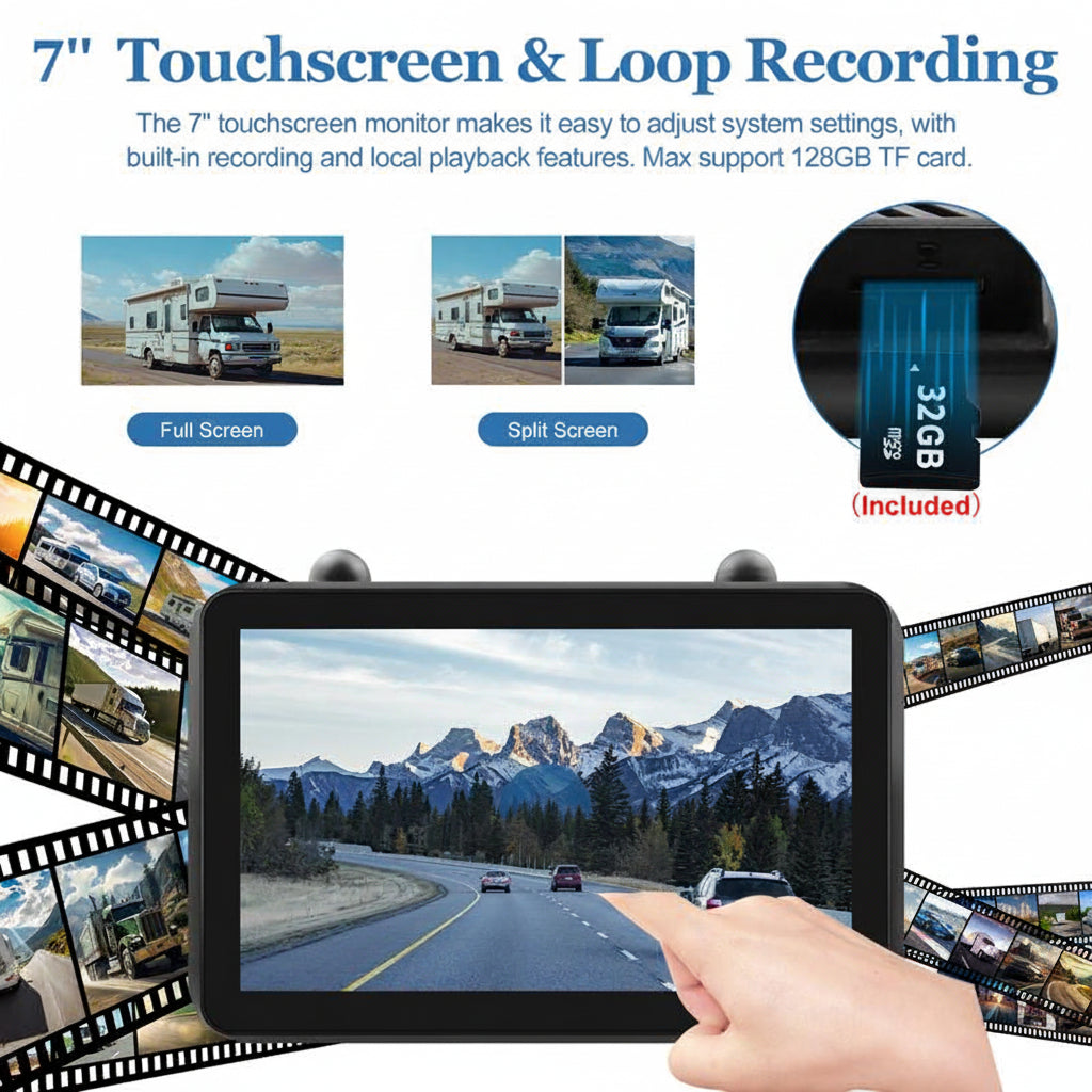 7" Solar Wireless Backup Camera, HD 1080P, Waterproof, Night Vision