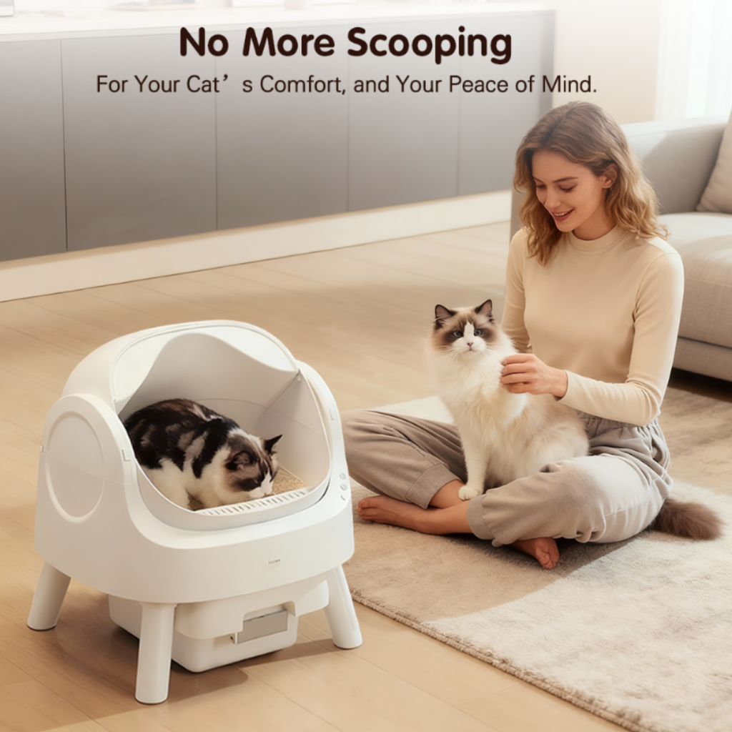 Open-Top Self-Cleaning Cat Litter Box，Odor-Free Waste Disposal includes Trash Bags