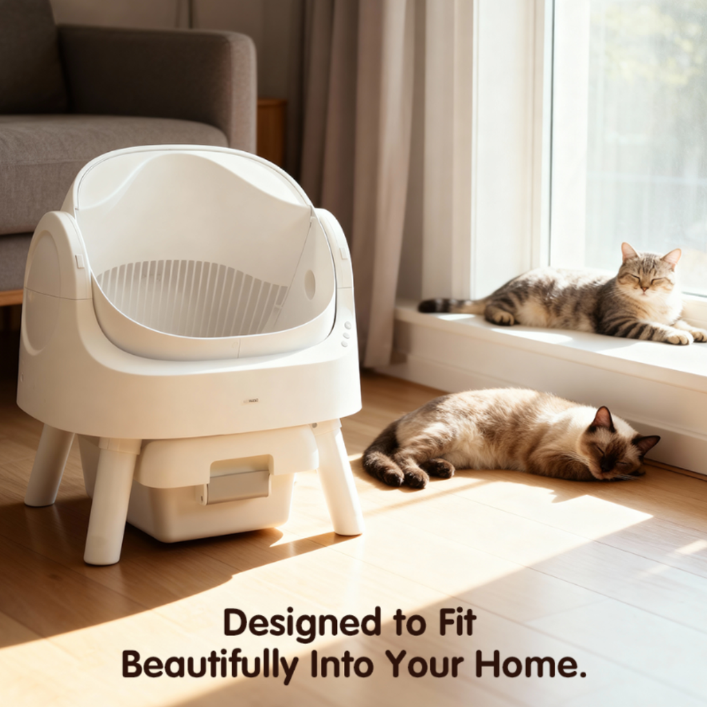 Open-Top Self-Cleaning Cat Litter Box，Odor-Free Waste Disposal includes Trash Bags