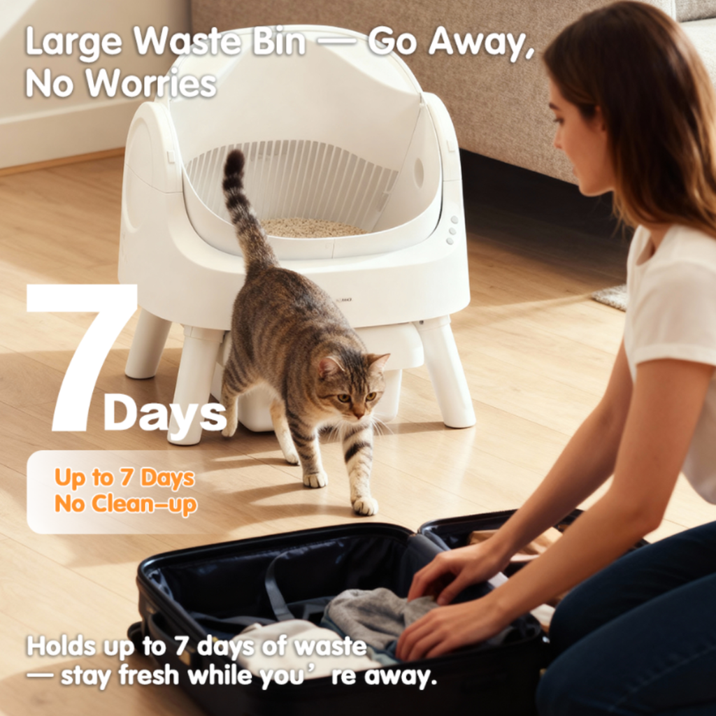Open-Top Self-Cleaning Cat Litter Box，Odor-Free Waste Disposal includes Trash Bags