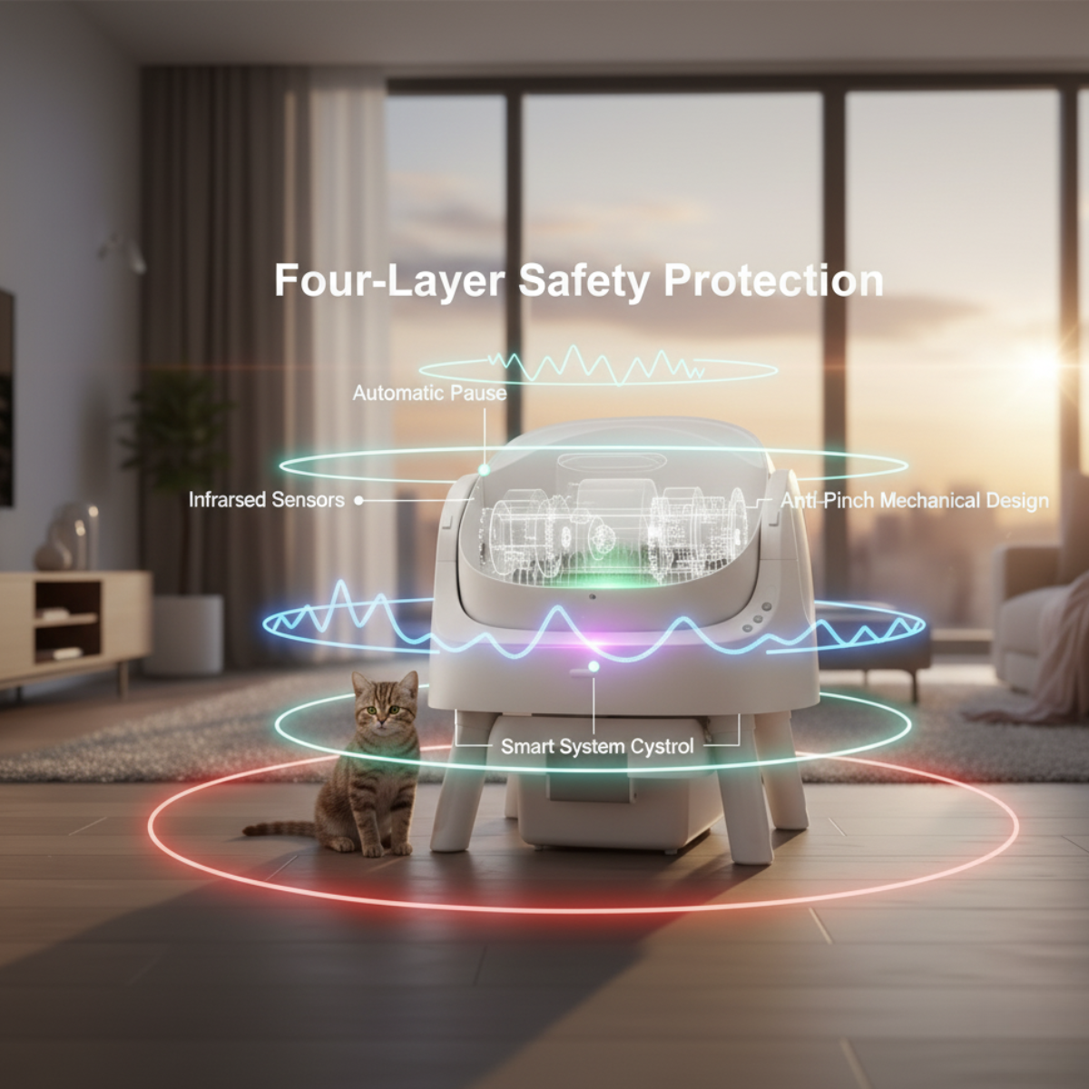 Open-Top Self-Cleaning Cat Litter Box，Odor-Free Waste Disposal includes Trash Bags