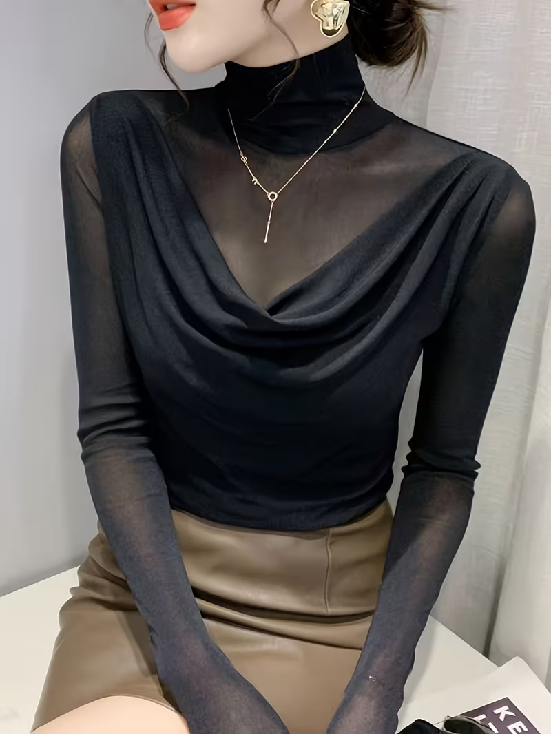 Elegant High-Neck Long-Sleeve T-Shirt