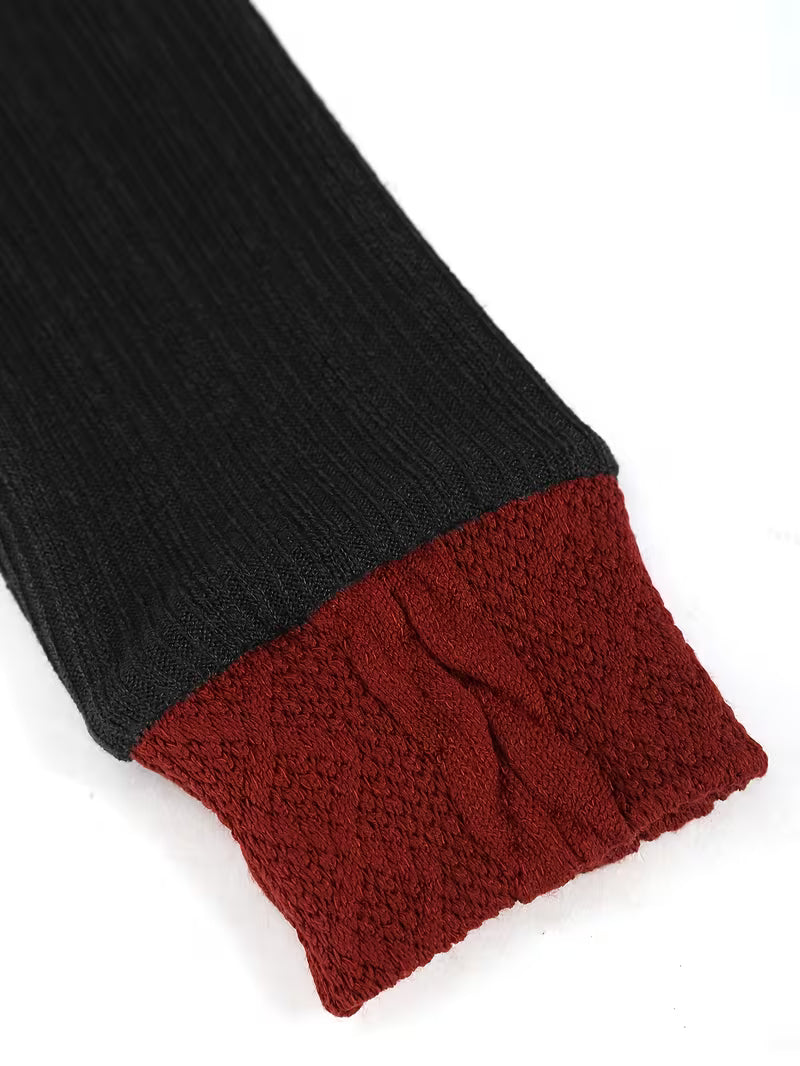 Women's Ribbed Faux Zip Long Sleeve Color Block Casual Hoodie