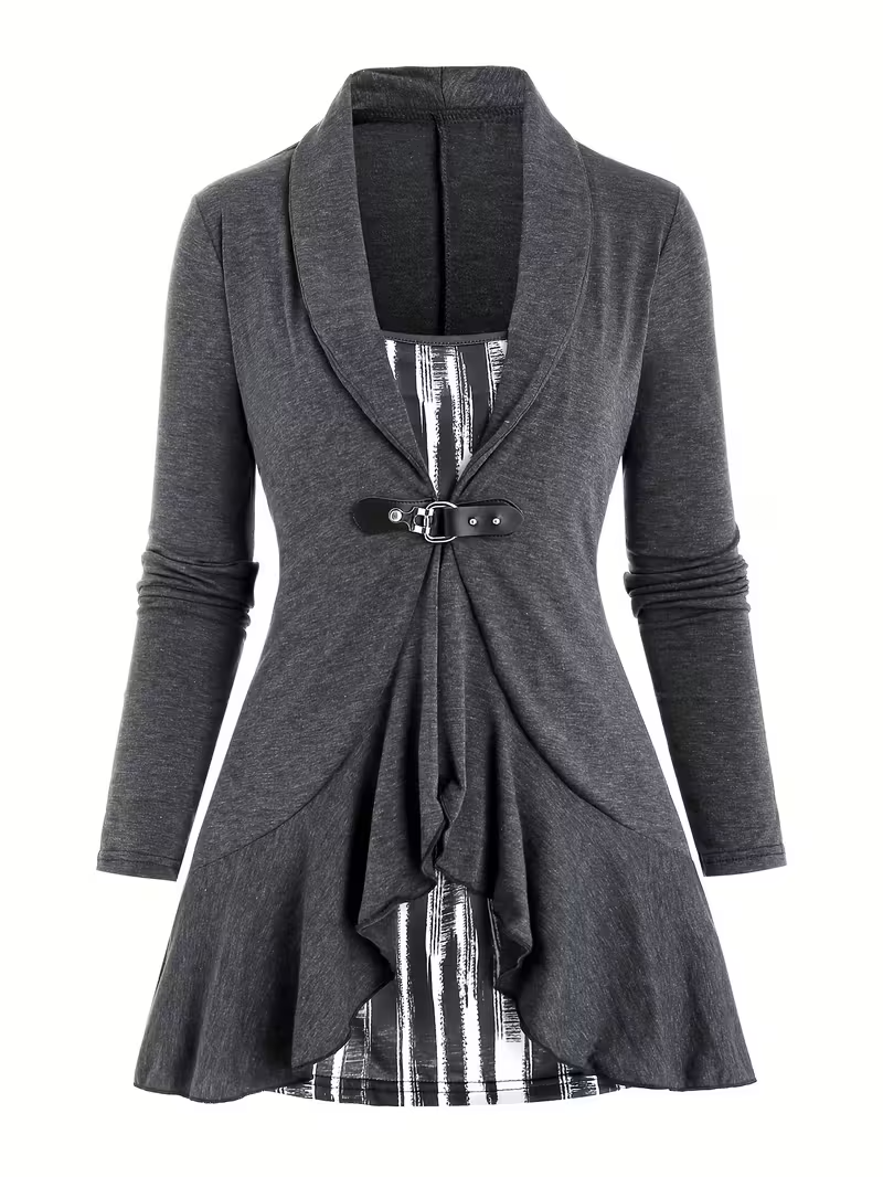 A Long-Sleeved Women'S Top Designed to Look Like Two Pieces