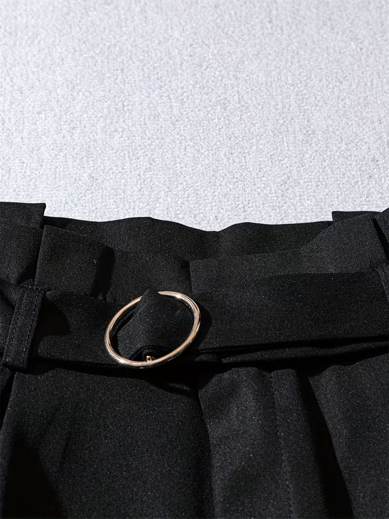 Women's Summer Short Shorts with Lace Trim & Metal Belt - Short