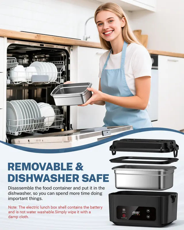 Self-Heating Electric Lunch Box, 100W, 40oz, Stainless Steel, Portable