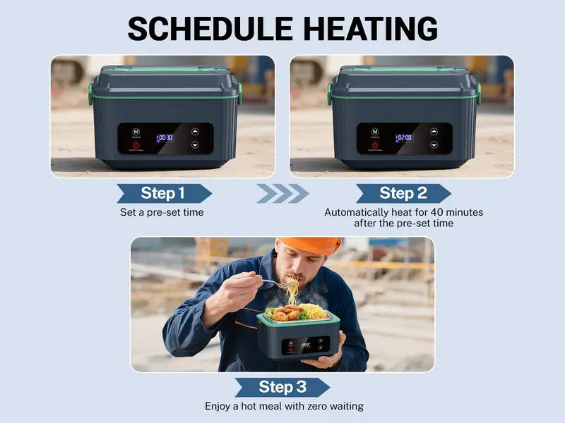 Self-Heating Electric Lunch Box, 100W, 40oz, Stainless Steel, Portable