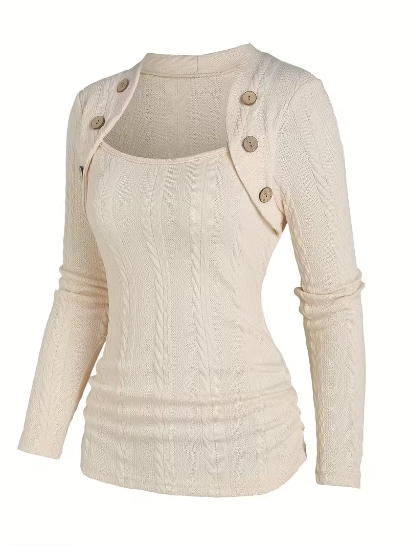 Women's Y2K Long Sleeve Top with Faux Button Detailing