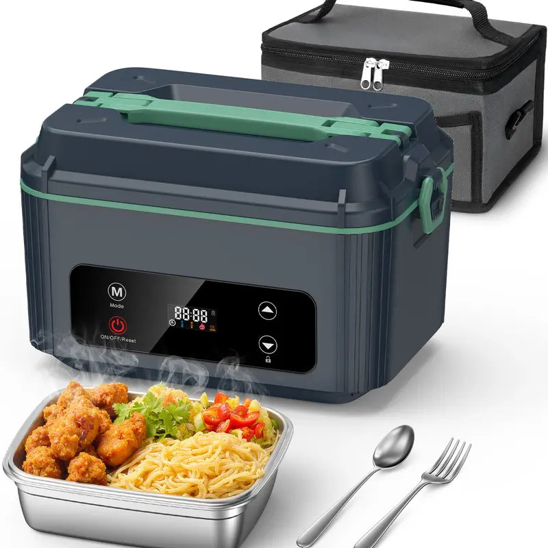 Self-Heating Electric Lunch Box, 100W, 40oz, Stainless Steel, Portable