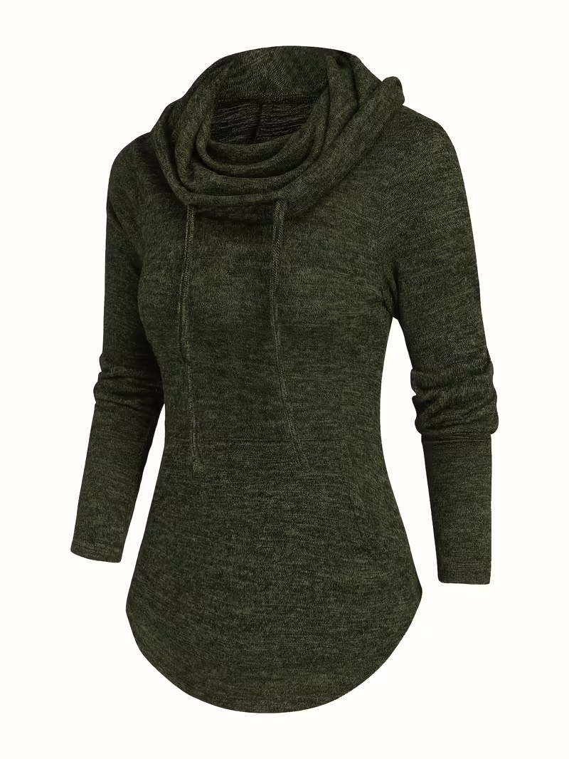 Women's High-Stretch Casual Tunic Top with Turtleneck & Side Pockets