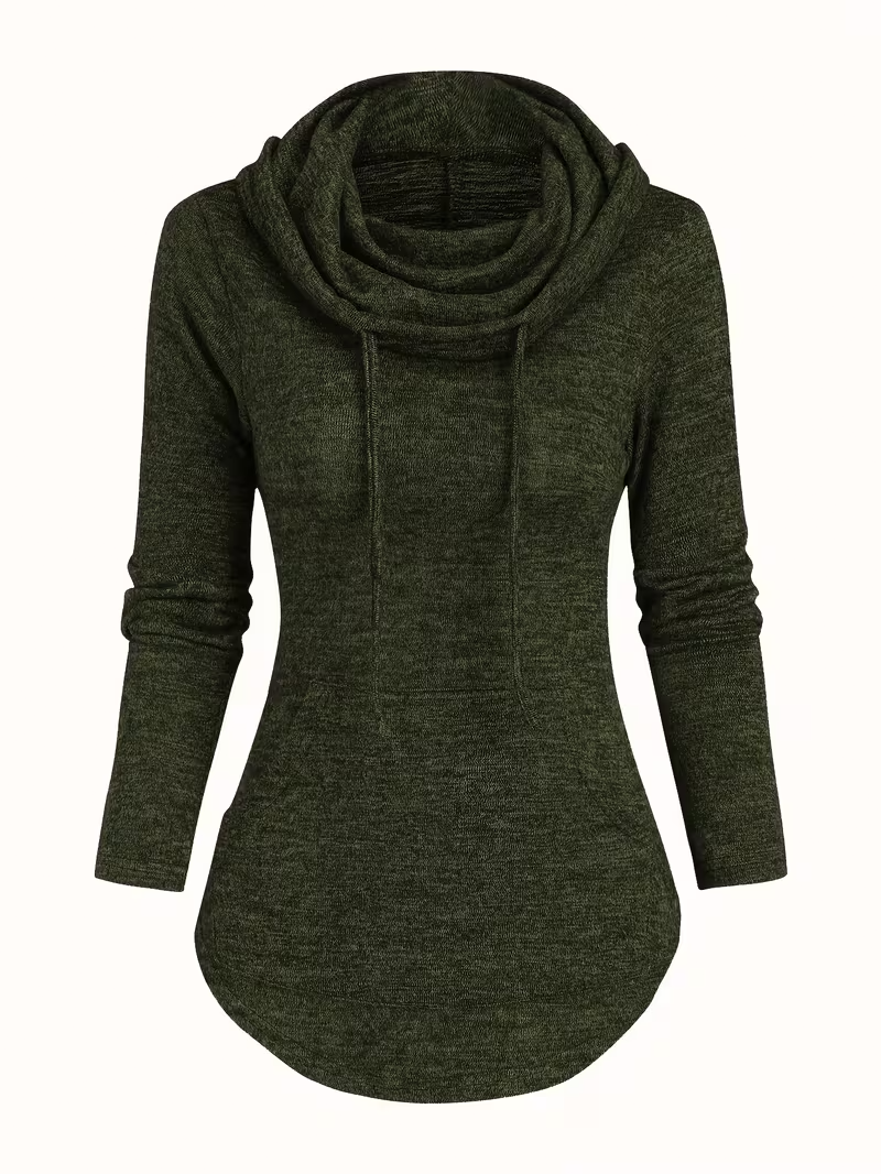 Women's High-Stretch Casual Tunic Top with Turtleneck & Side Pockets
