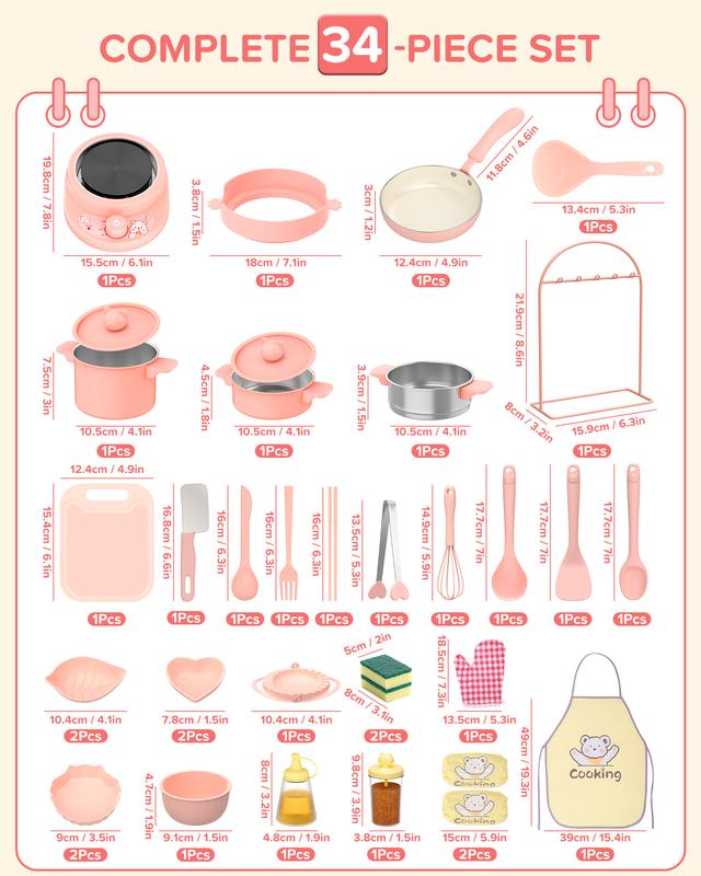 Pink Kids Cooking Set - Safe Knife & Kitchen Play for 8-12 Girls