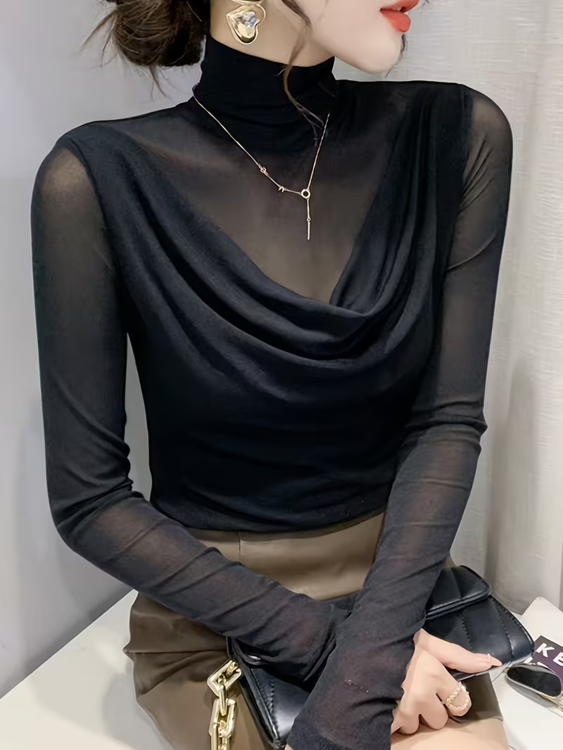 Elegant High-Neck Long-Sleeve T-Shirt